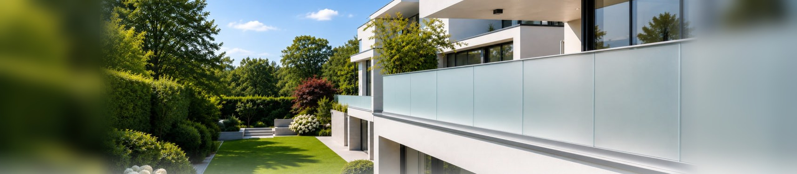 HPM Glasgeländer an moderner Außenfassade