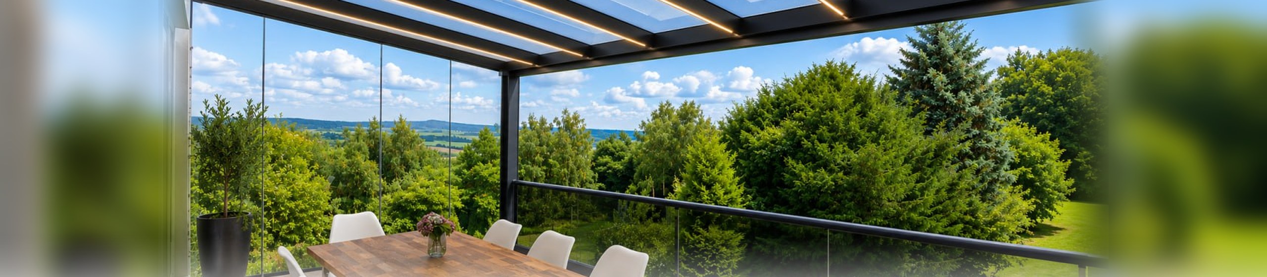 HPM Terrassenüberdachung mit Glasgeländer